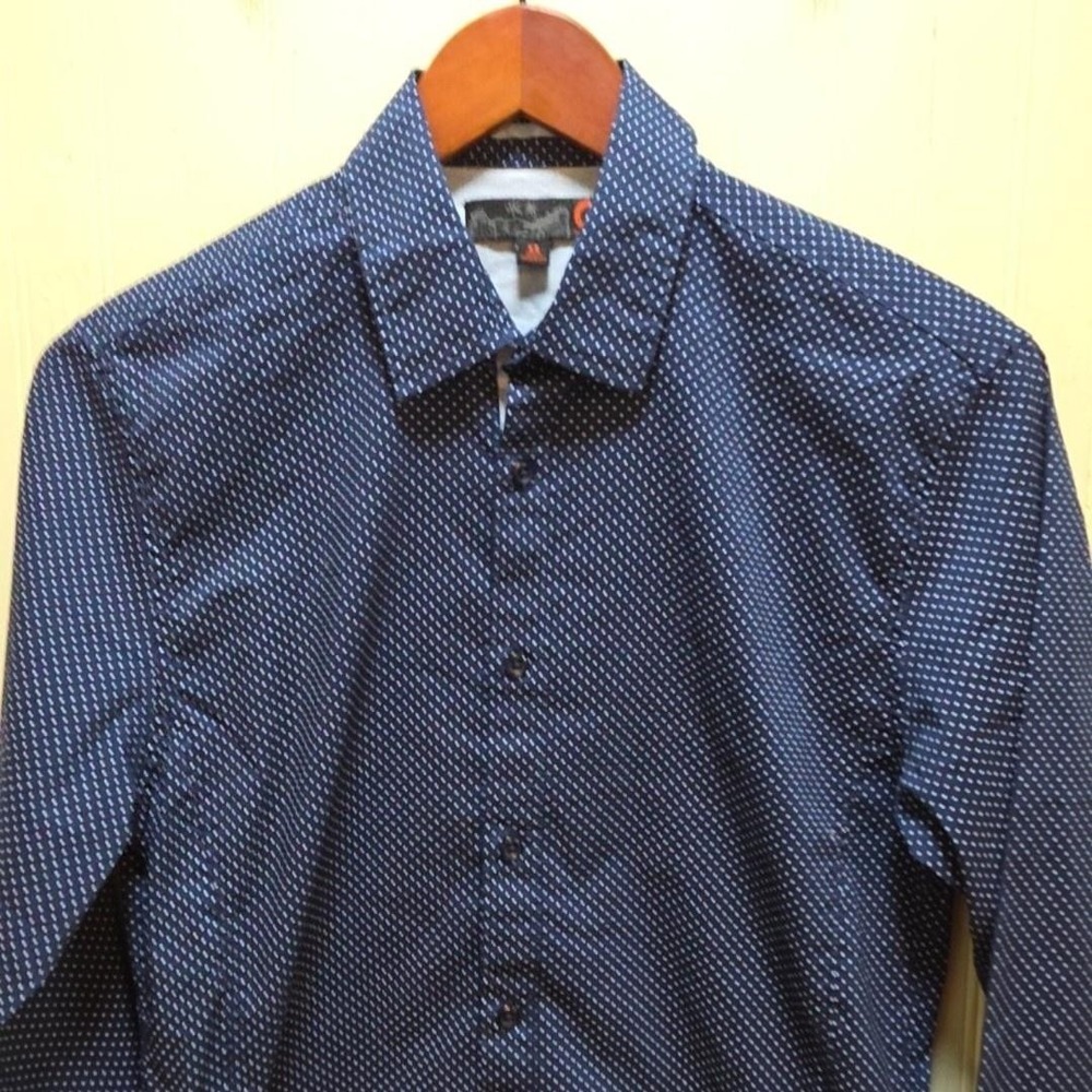 G By GUESS Shirt Mens XS Blue Polka Dot Long Sleeve Button Up Stretch Casual